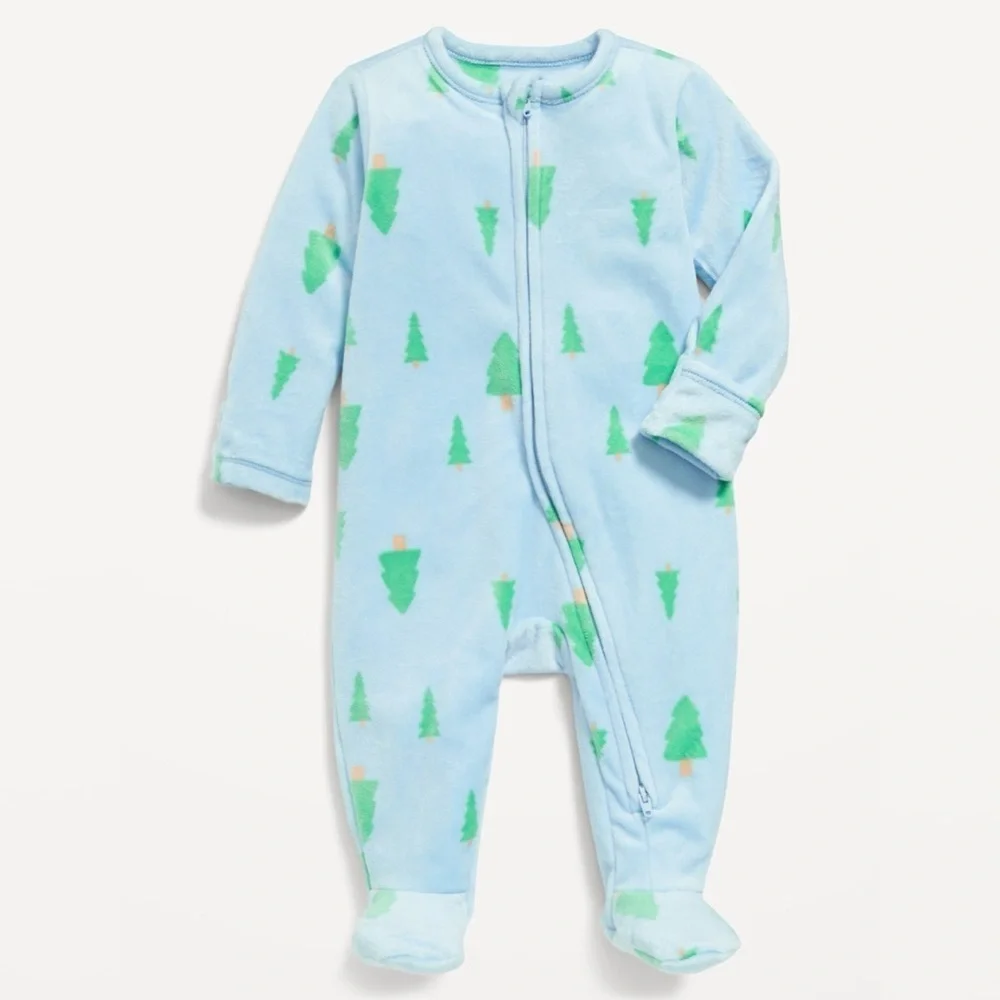 Old Navy Tree Print Microfleece Sleep and Play Footed Onesie